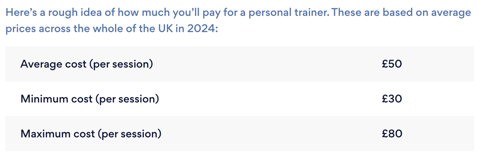 How much does personal training cost